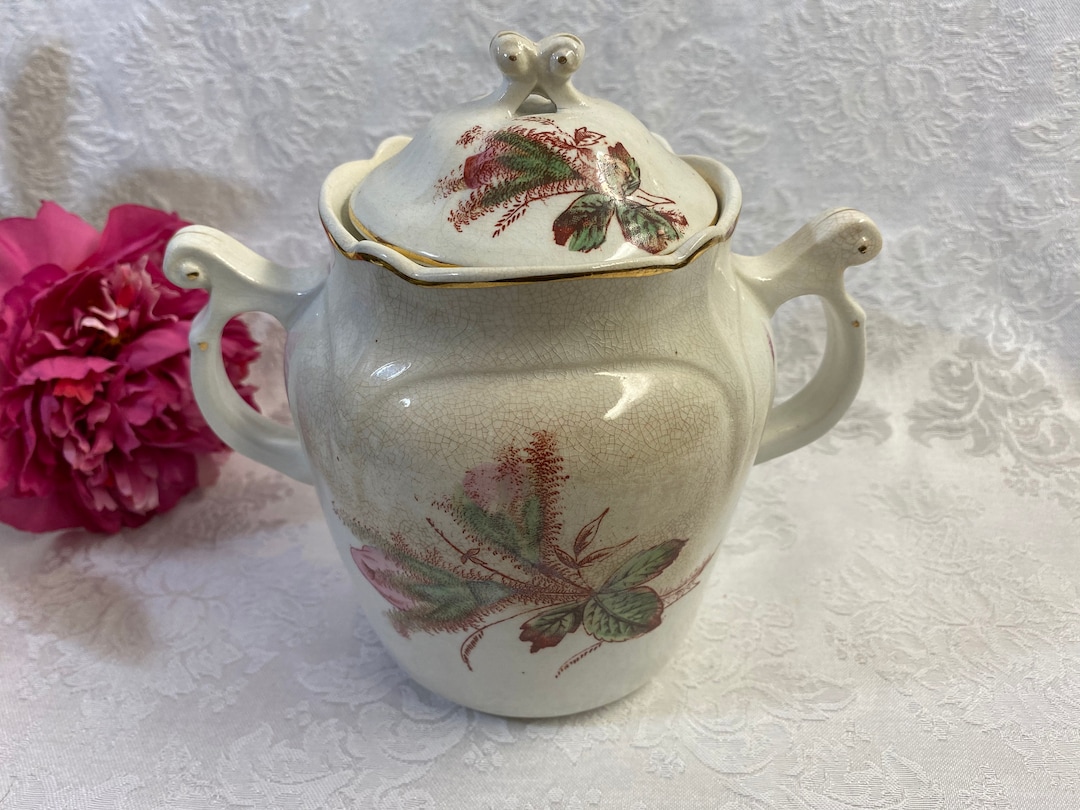 Vintage Moss Rose Sugar Bowl Handled and Lidded - Etsy