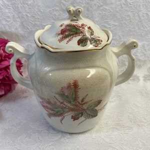Vintage Moss Rose Sugar Bowl Handled and Lidded