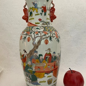 16&quot; Chinese Porcelain Pottery wheel Turned Vase with Foo Dog Handles