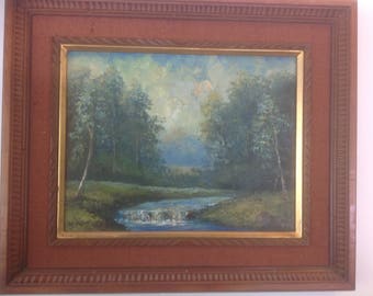 Vintage Framed Original Oil Painting by Landscape Artist K. Yoshii