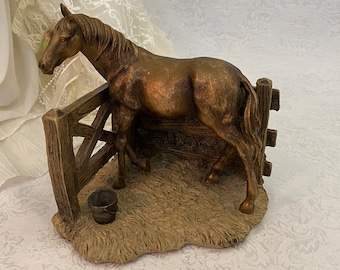 Horse in Stall Gold Resin Figurine or Bookend