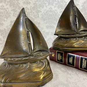 Brass or Bronze Finished Sailboat Bookends Colonial Virginia 1965