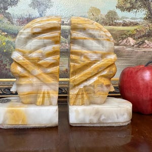 Vintage Indian Chief Onyx Bookends Hand Carved Mexico