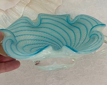 Vintage Murano Italian Art Glass Bowl / Candy / Trinket Dish / Ashtray Attributed Fratelli Toso Using Summerso,  Zanfirico Canes