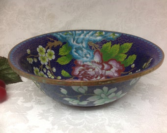 Vintage Cloisonne Bowl 7 Inch with Floral Design