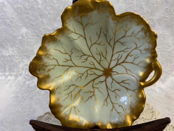 Vintage Leaf Shaped Porcelain Ring Dish, Trinket … - image 1