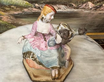 Colonial India Figurine: Victorian Lady with Houseboy, Made in Japan
