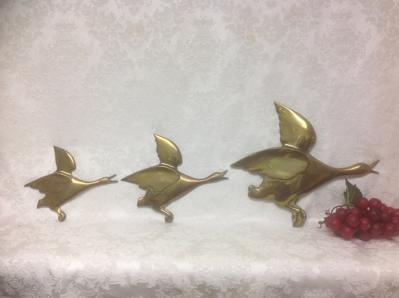 Three Brass Ducks Or Geese Wall Hanging Duck Decor Set