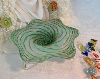 Vintage Murano Italian Art Glass Bowl / Candy / Trinket Dish / Ashtray Attributed  Fratelli Toso Using Sommerso, Aventurina , Zanfirico Cane