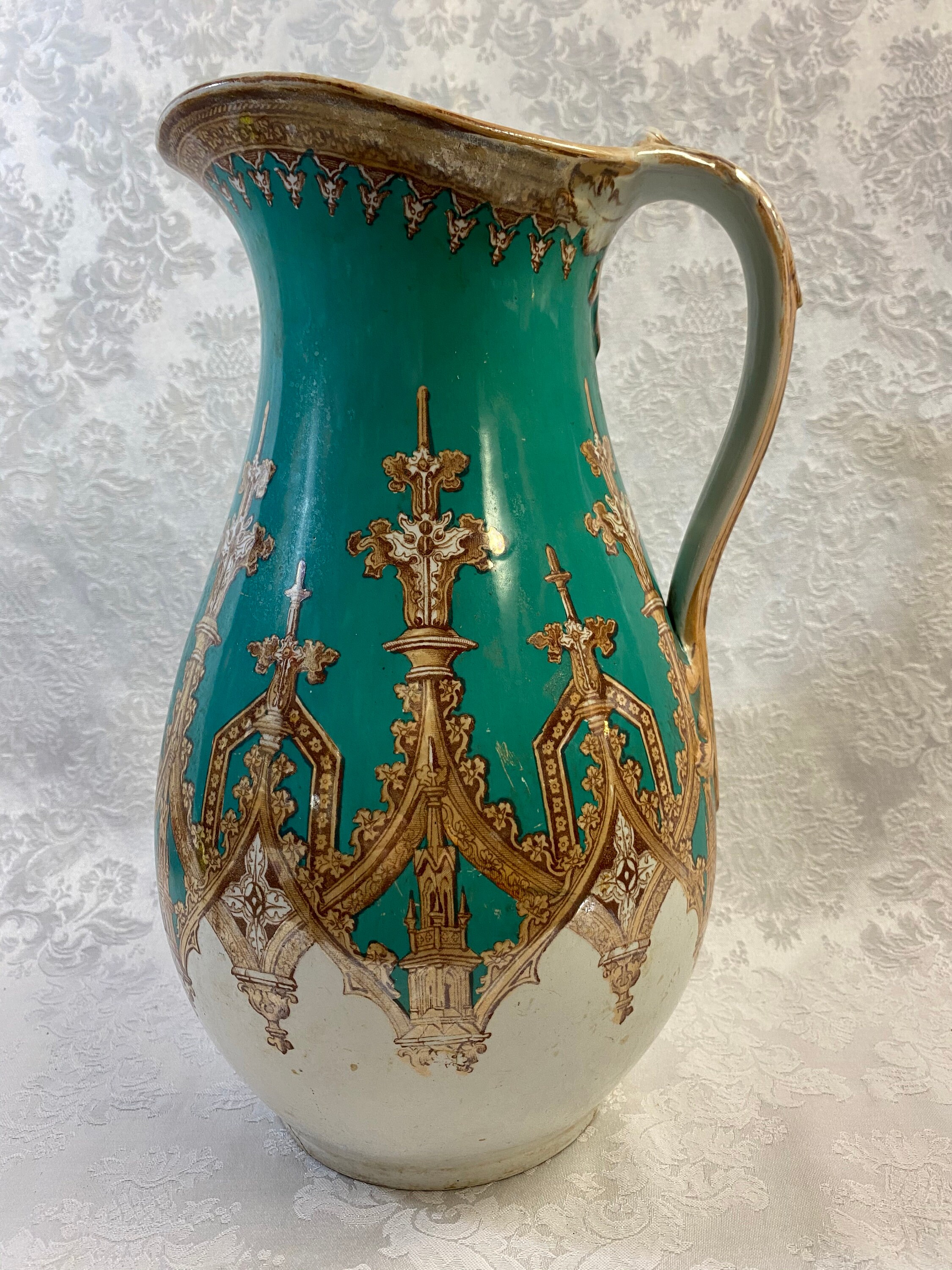 Antique Pitcher Staple Repaired Pitcher