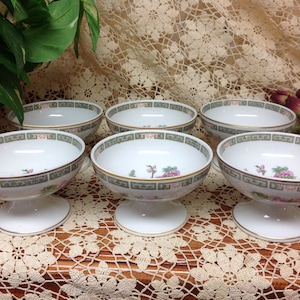Vintage Indian Tree Pedestal Bowls Berry Bowls Sherbet Bowls Set of 6