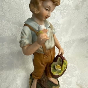 Vintage Porcelain Bisque Girl with Basket of Flowers by TOMA Quality Imports from Korea