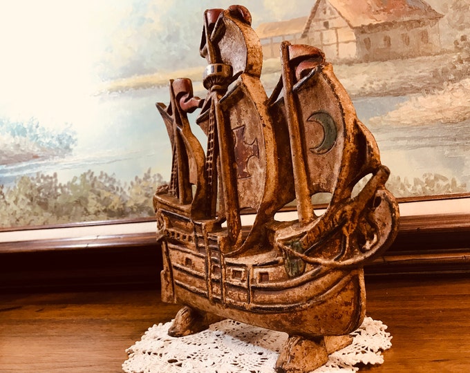 Cast Iron Spanish Galleon Door Stop Sailboat Nautical Decor Etsy