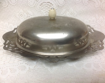 Vintage Benedict Silver Plate Butter Dish with Glass Insert