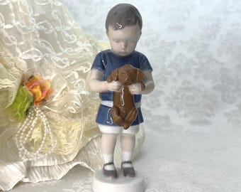 Bing and Grondahl Boy with Puppy Porcelain Figurine Denmark 6.75"