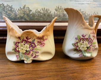 Vintage Porcelain Sugar and Creamer, Transferware Floral Pattern
