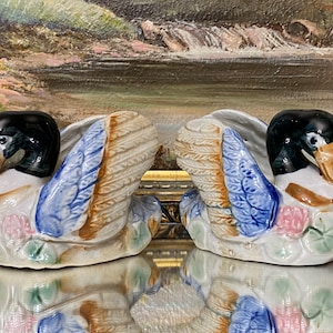 Pair of Porcelain Swan Planters Occupied Japan UCG 1940s