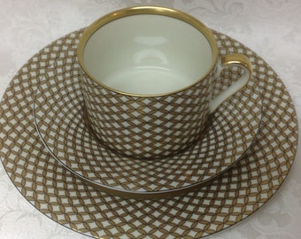Fitz and Floyd Teacup Saucer and Dessert Plate Cherbourg Fine Porcelain
