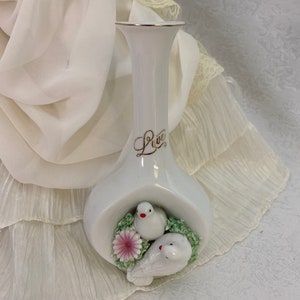 Porcelain 7&quot; Open Center Vase with Applied Love Birds, Flower and Spaghetti
