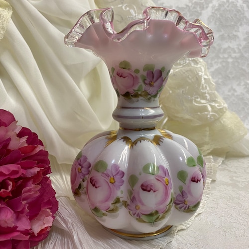 Fenton ローズクレスト メロンシェイプ ヴィンテージフラワーベース