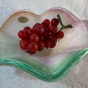 Murano Style Ruffled Glass Bowl: Italian Candy Dish, 10 Inch