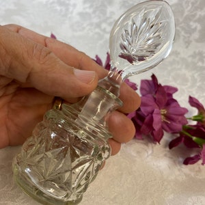 Vintage Pressed Glass Perfume Bottle with Glass Stopper