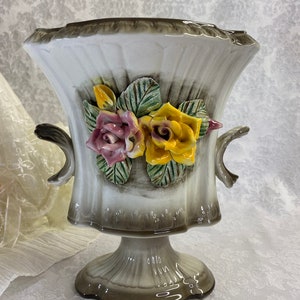 ELPA 10 Inch Porcelain Vase with Applied Flowers Alcobaca Portugal