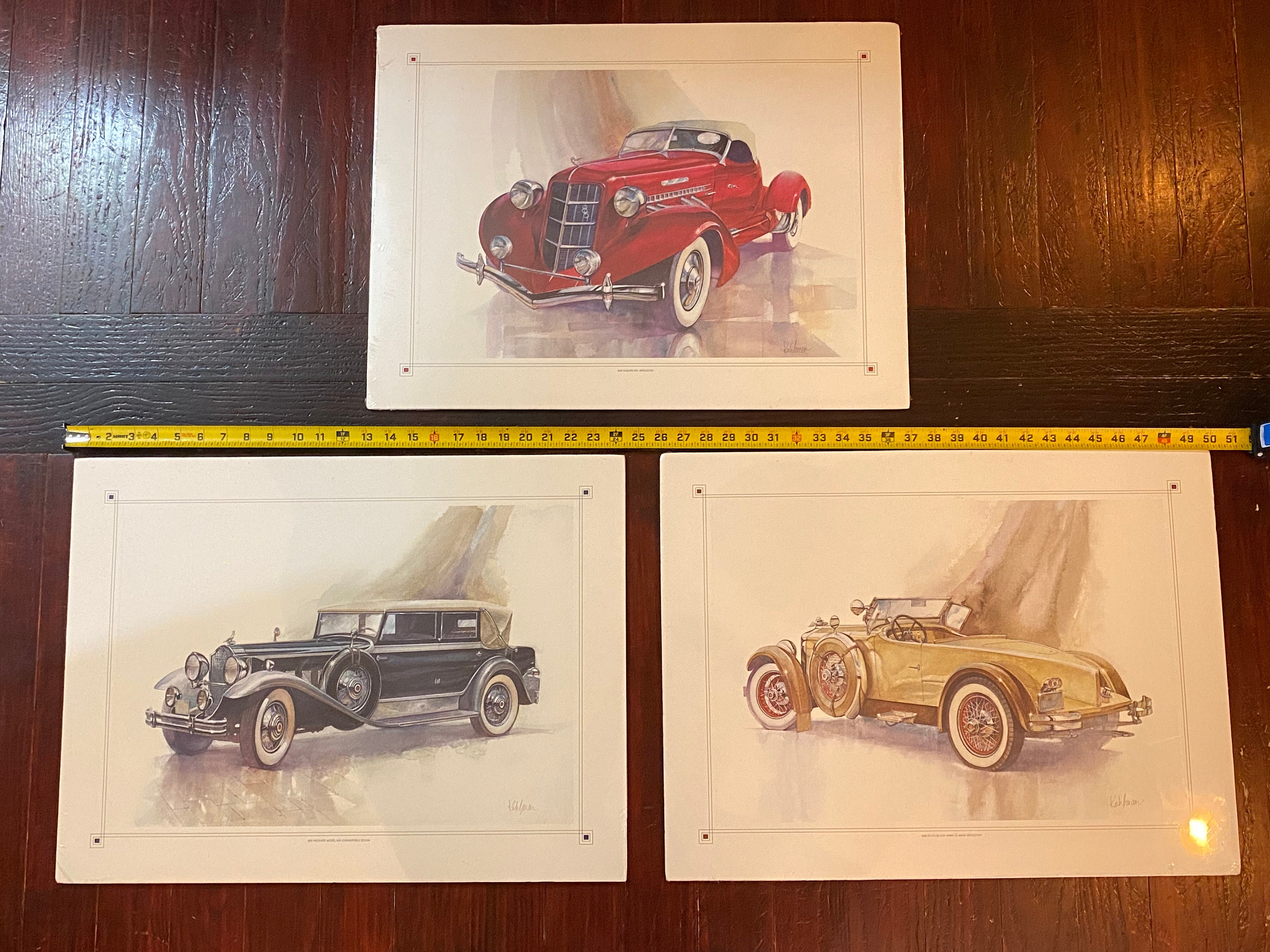 Set of Three Automobile Art Prints by William A Kuhlman Frameable