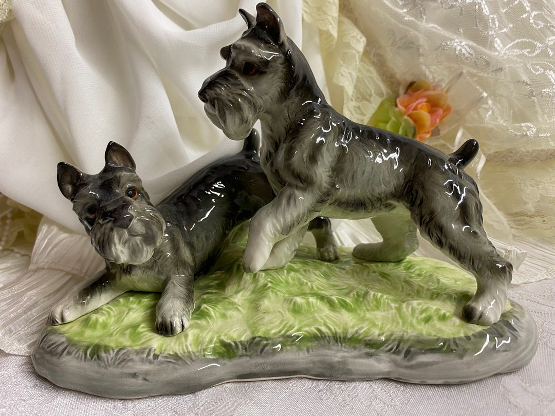 Two Schnauzer Dogs Playing Figurine by Shafford Fine China Mid Etsy 日本