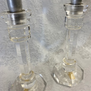 Pair of Lucite Candle Holders 8 Inch Octagonal by Two&#39;s Company