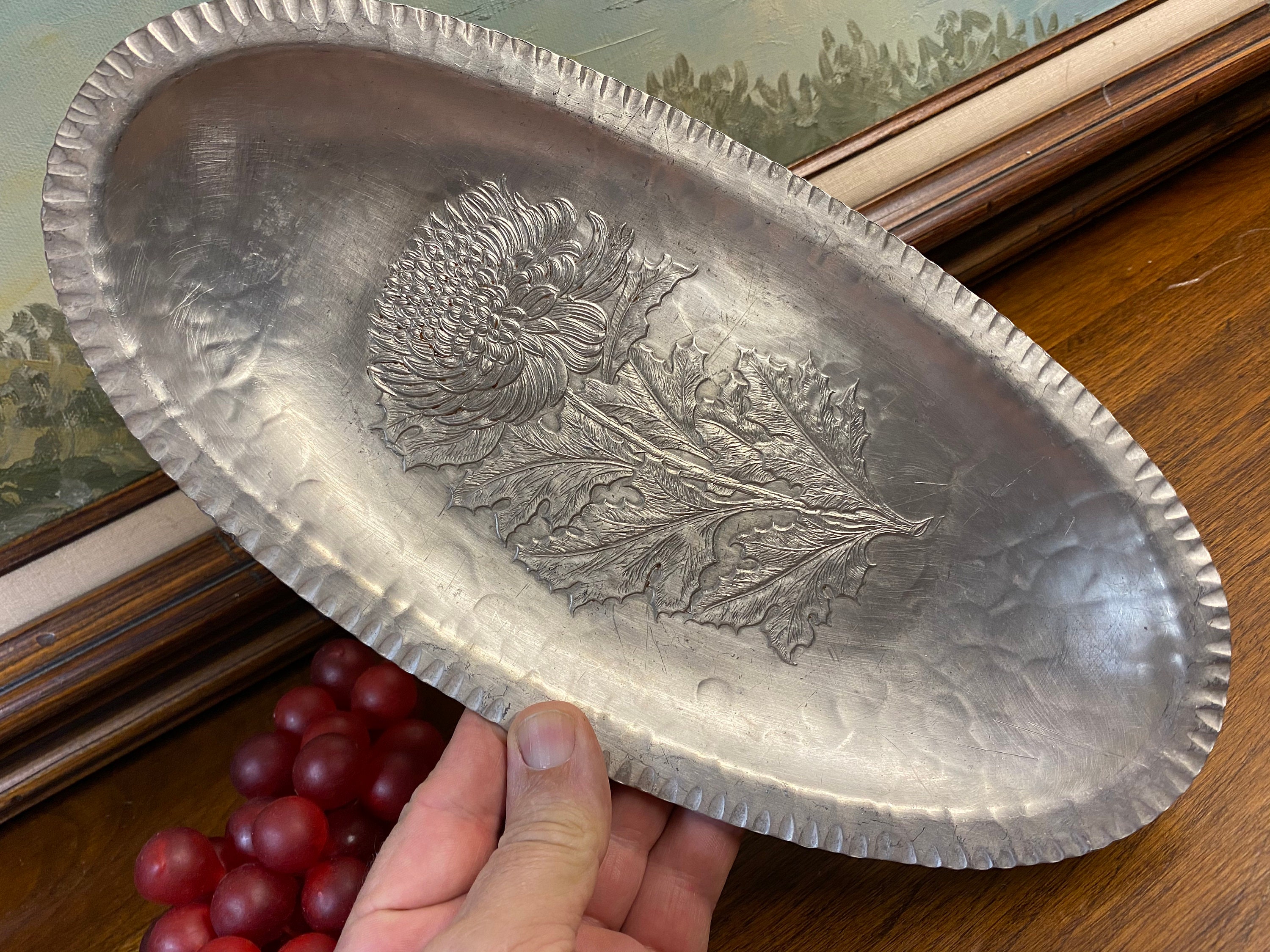 Oval Hand Wrought Aluminum Tray, Trade Continental Mark