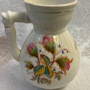 Antique Moss Rose Hot Water Pitcher Jug Porcelaine Opaque by I. Davis