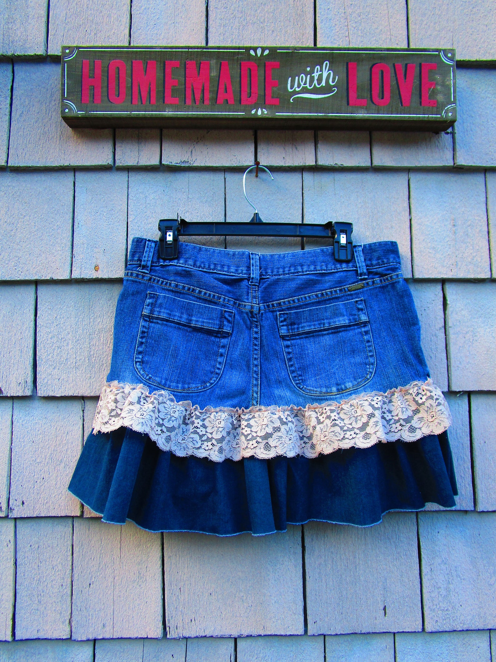 Repurposed Denim Skirt Denim Lace Skirt Short Denim Skirt Etsy UK