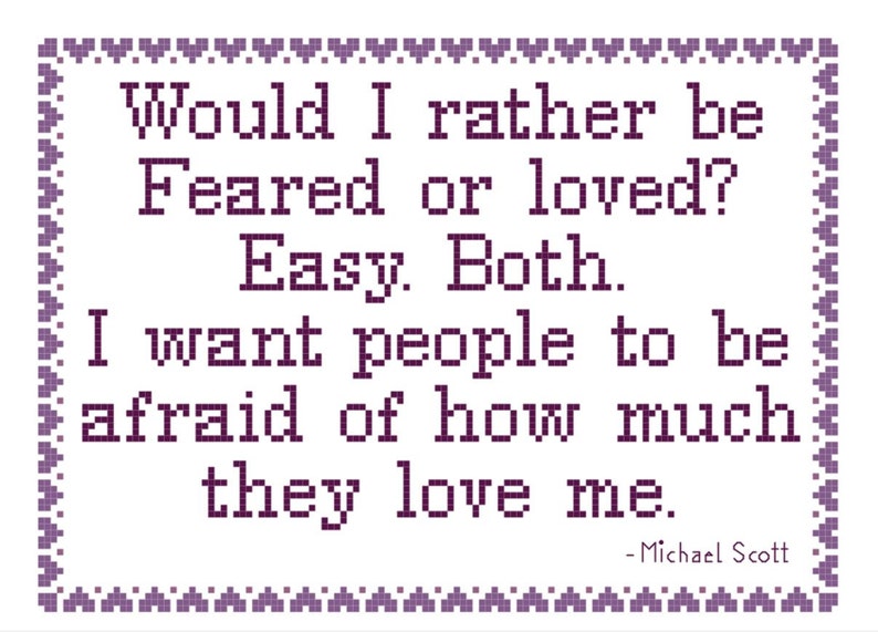 PDF PATTERN: Michael Scott Fear or Love Quote Cross Stitch - Etsy
