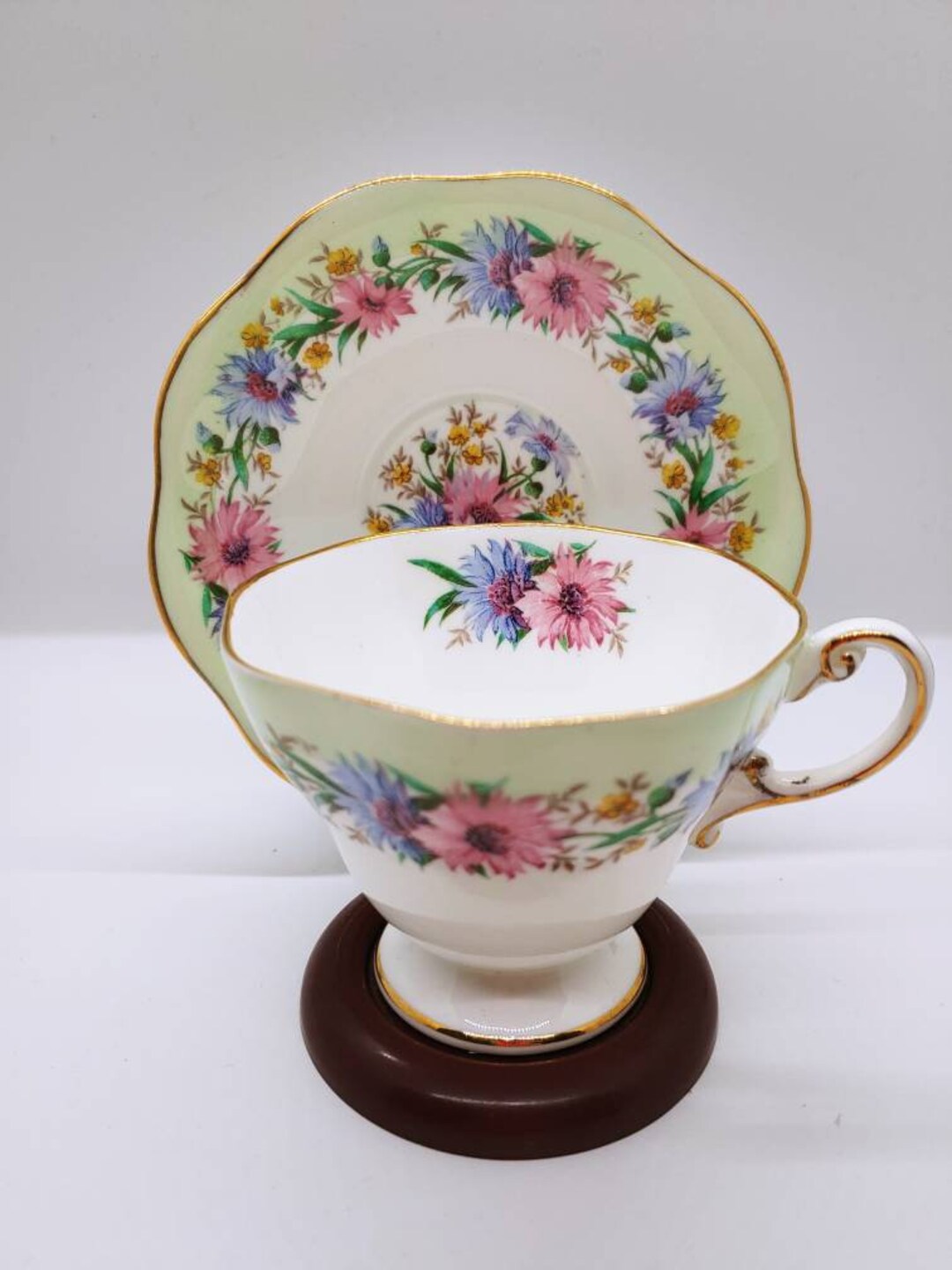 Vintage Mid Century Foley Cup and Saucer Cornflower Pattern in Pale ...