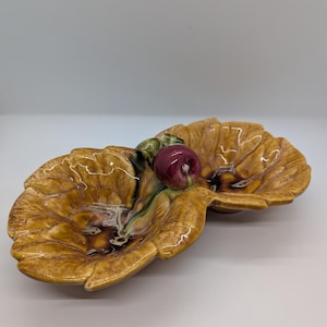 California Pottery Fall Harvest Condiment Dish USA Drip Glaze with Apple Handle