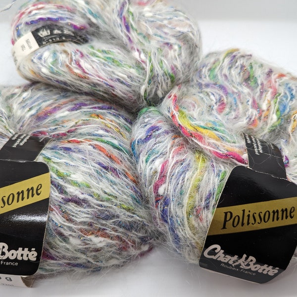 Vintage Lot of Chat Botte Polissonne Mohair Blend Yarn - 5 Skeins - Made in France