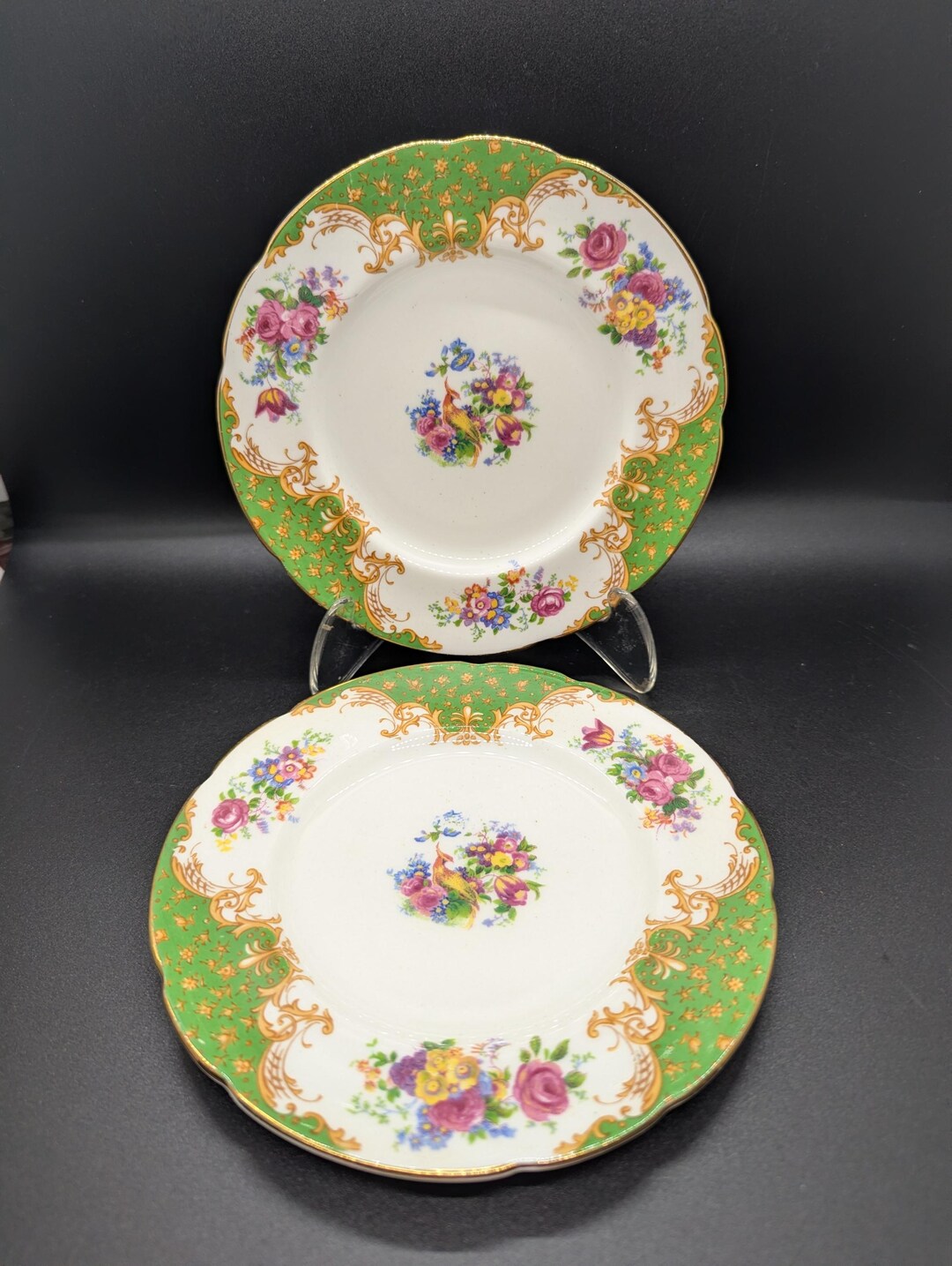 Paragon Rockingham 2 Vintage Paragon Rockingham Bone China Side Plates - Green Gold Floral ...