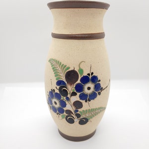 Mexikanische Volkskunst Keramik Kanne mit blauem Blumendesign - Tonala Vase