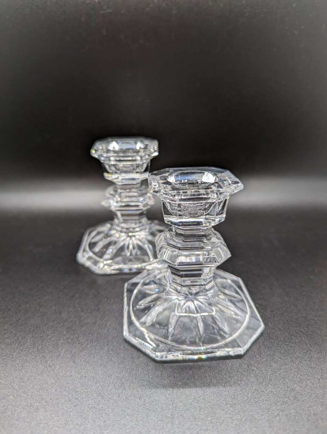 Vintage Clear Glass Candle Holder Set Etsy