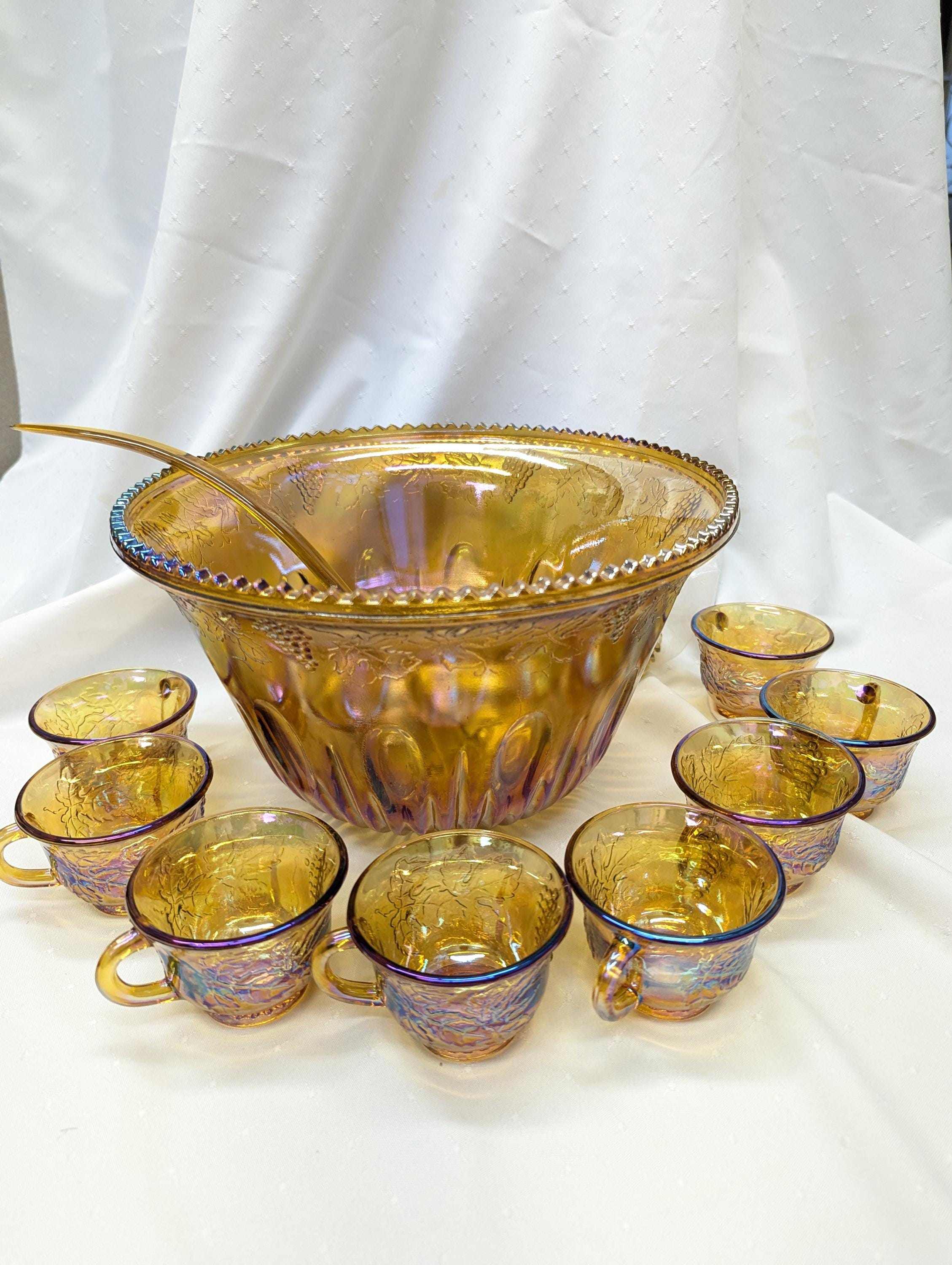 Vintage Amber Indiana Carnival Glass Punch Bowl With 8 Glasses - Etsy