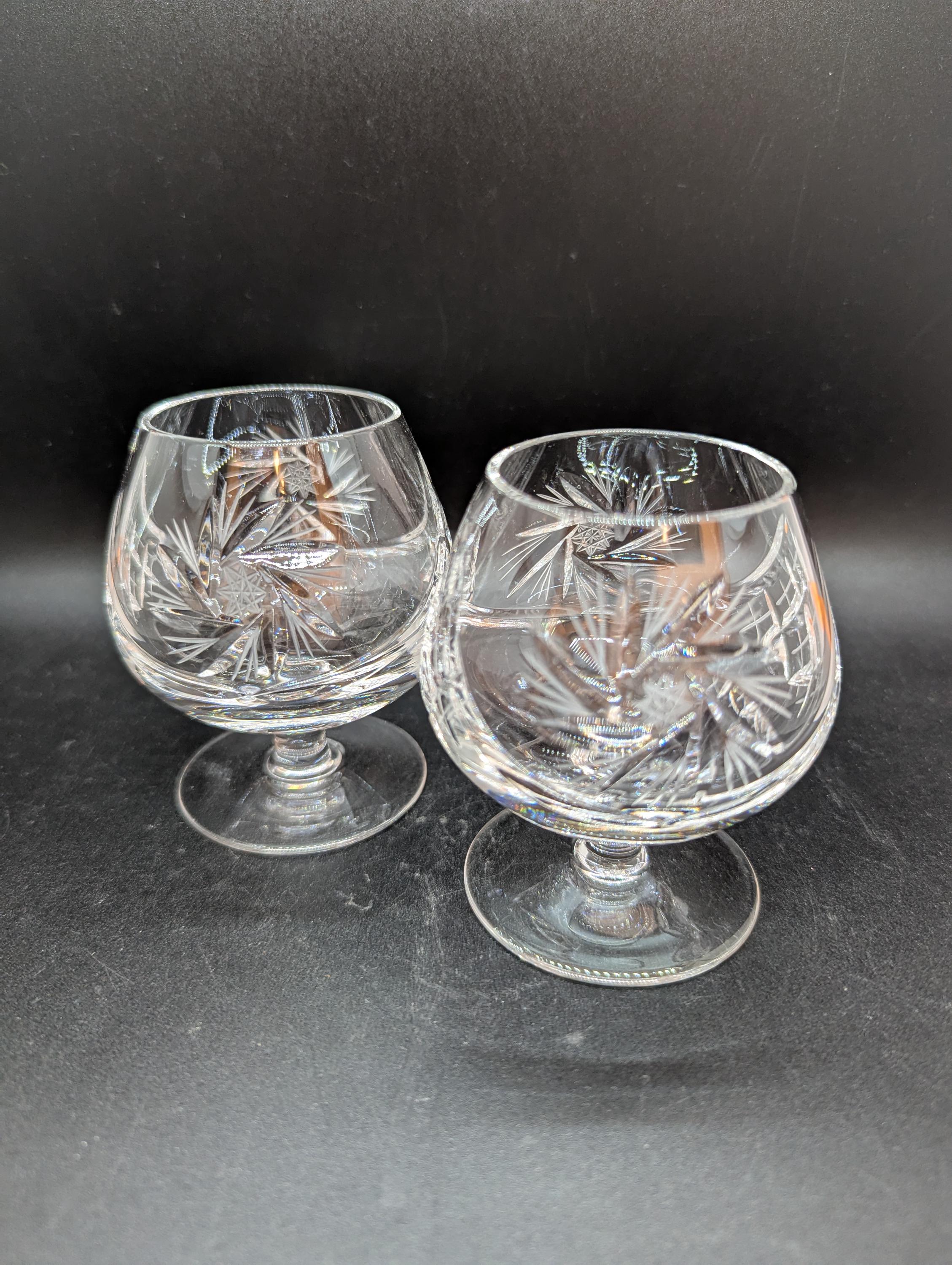Mid Century Heavy Pinwheel Crystal Cognac Glasses - Set of 2