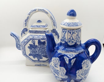 Lot of 2 Blue and White Oriental Teapots