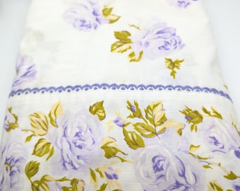 Sábana plana vintage de poliéster y algodón, tamaño individual, rosas moradas