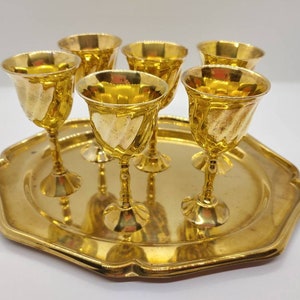 Brass Liqueur Glasses and Tray - Vintage Brass