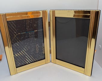 VINTAGE Brass Double Picture Frame / Solid Brass Picture Frame 5" x 7"