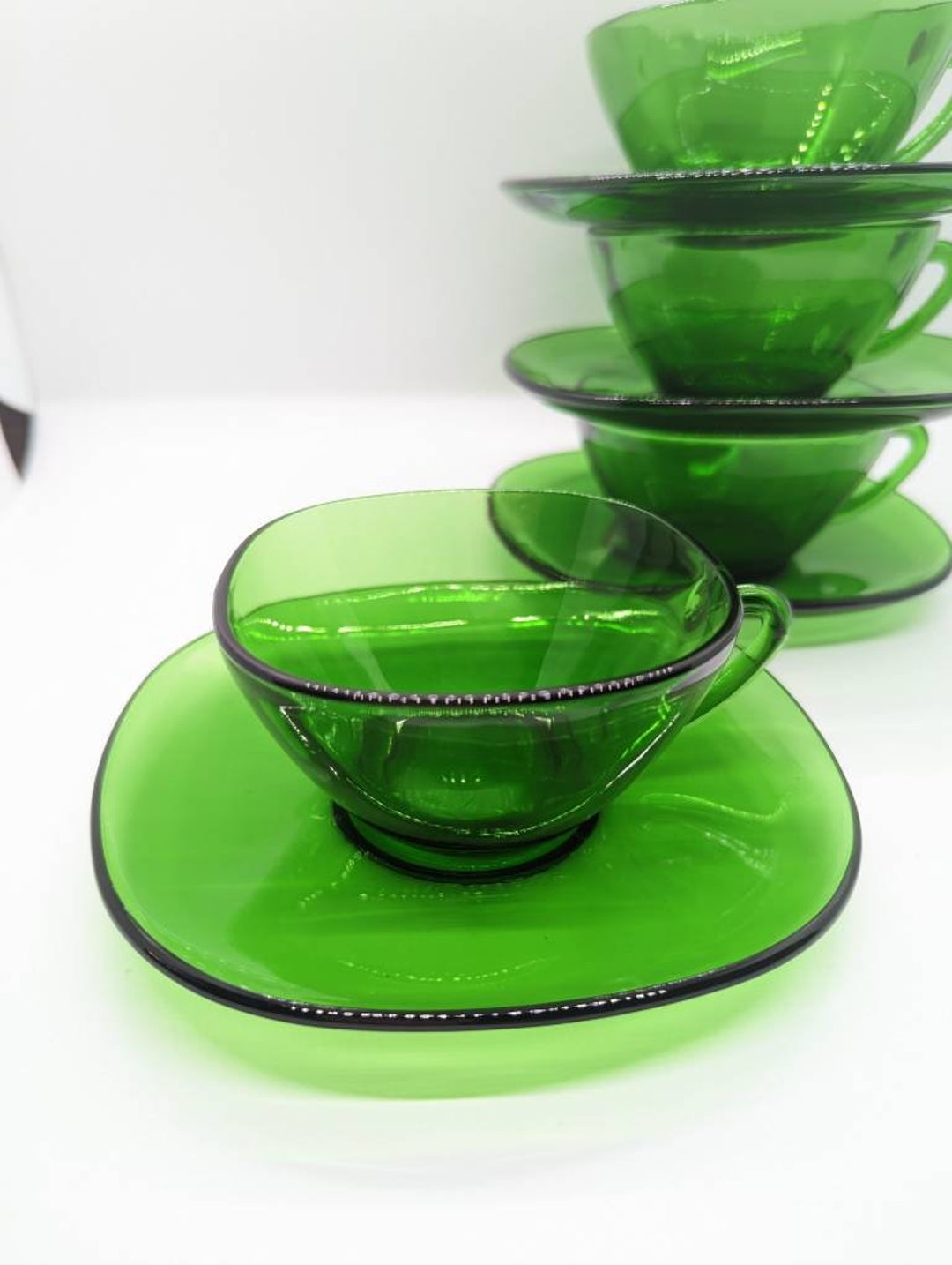 VERECO Espresso Cups Green Glass Tea Cups Saucers French Tea Etsy