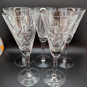 Mid Century Pinwheel Crystal Wine Glasses - Set of 5