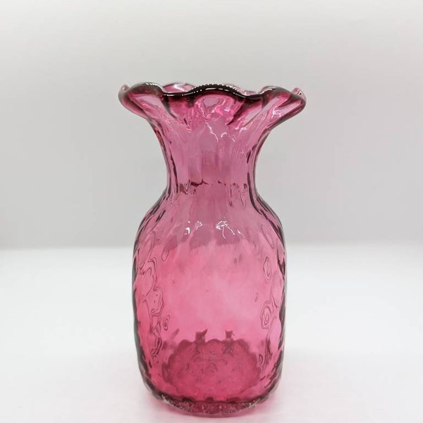 Rossi Chalet Canada Art Glass - Vase en verre canneberge, vase en verre canneberge à volants