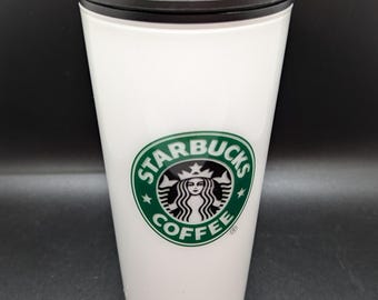 Starbucks 2008 White Reusable Plastic Travel Mug/Cup/Tumbler Grande 16Oz  473Ml Tumbler Travel Mug Cup & Lid